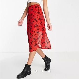 ASOS Wednesday’s Girl Red Floral Midi Skirt, M, Never Worn